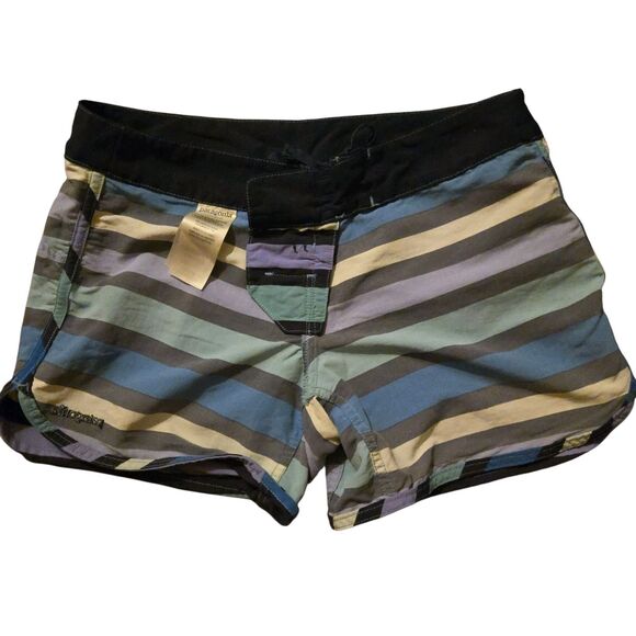 Patagonia Wave Farer Size 2 Board Shorts Swim Nylon Striped Blue Activewear - Picture 8 of 10